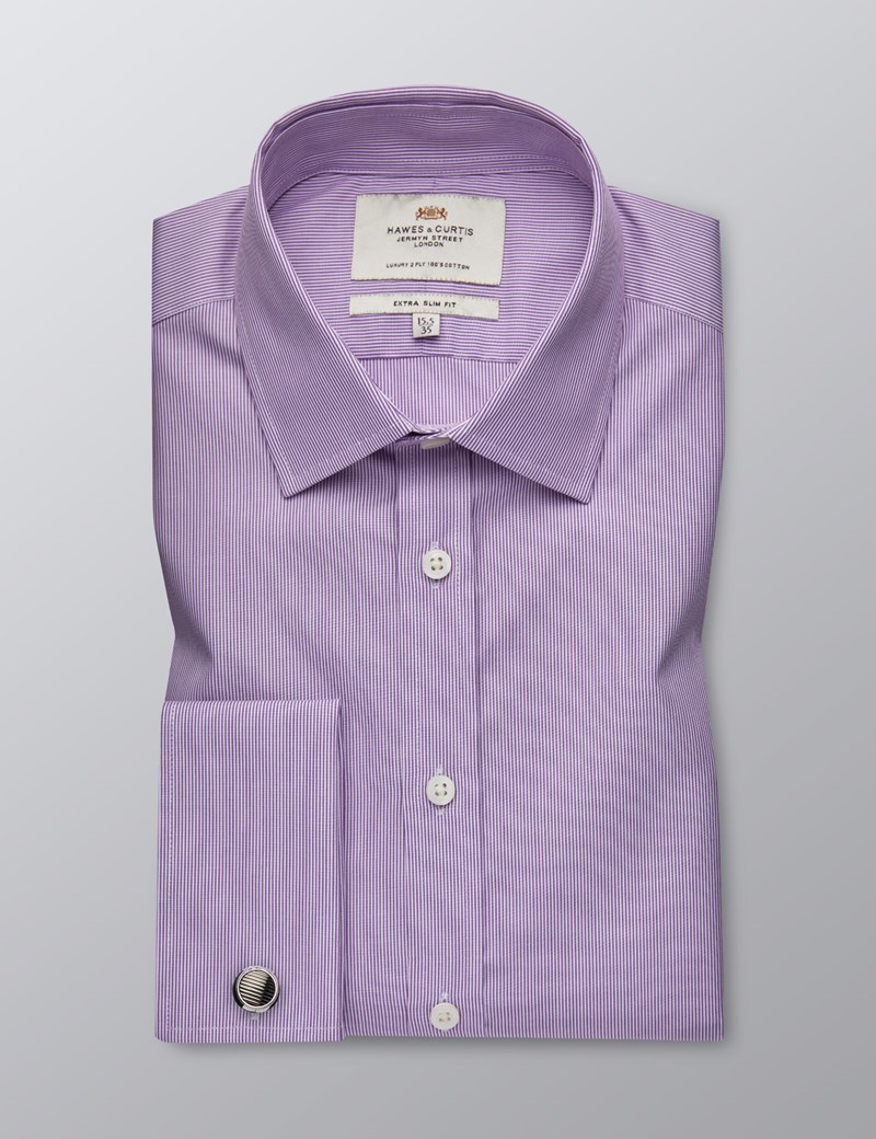 Men's Lilac & White Fine Stripe Extra Slim Fit Shirt - Double Cuff ...