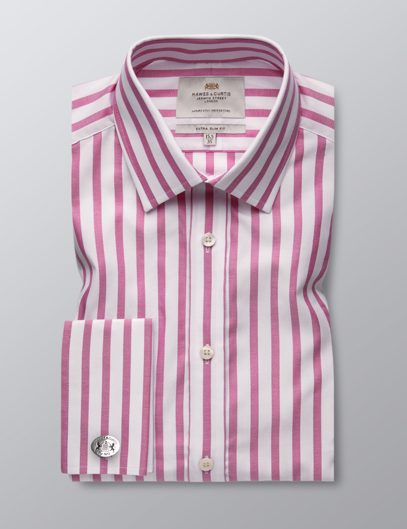 Men's Formal Pink & White Stripe Extra Slim Fit Shirt - Double Cuff ...