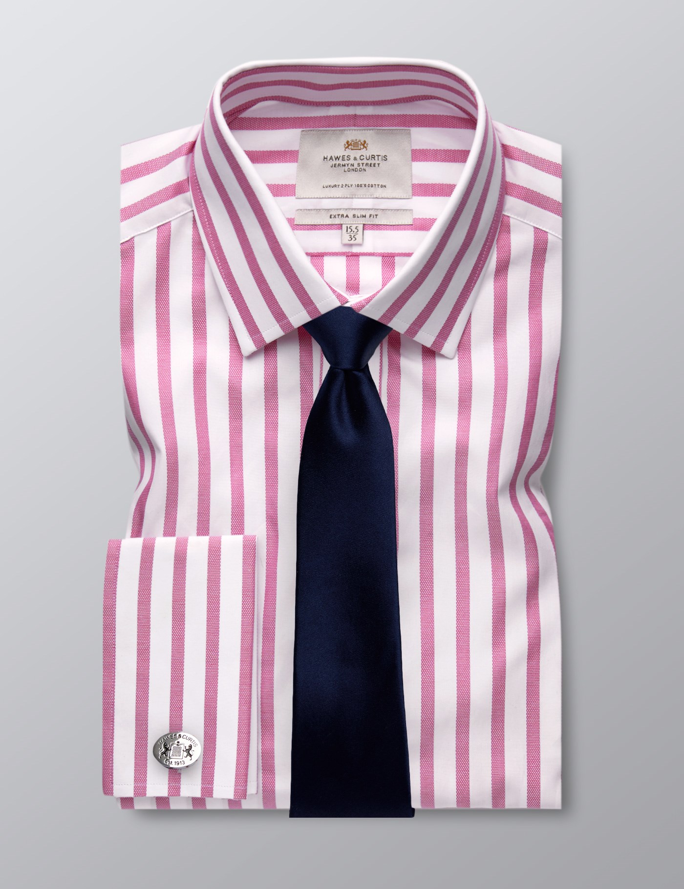 Mens Formal Pink And White Stripe Extra Slim Fit Shirt Double Cuff