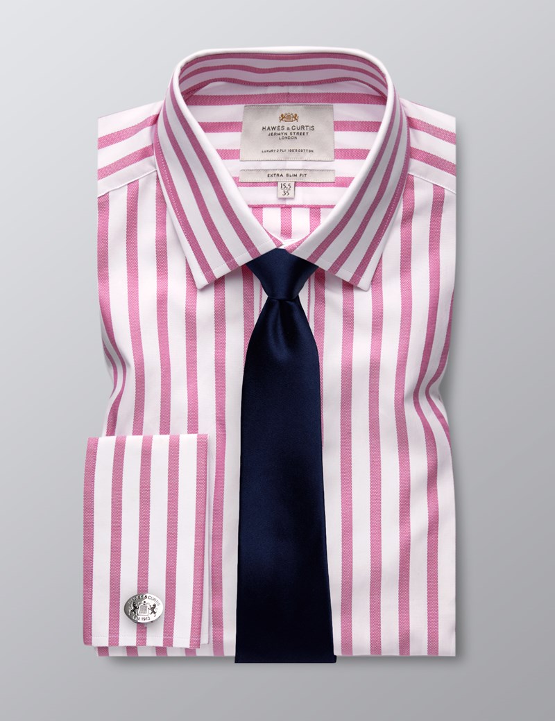 Men's Formal Pink & White Stripe Extra Slim Fit Shirt - Double Cuff ...