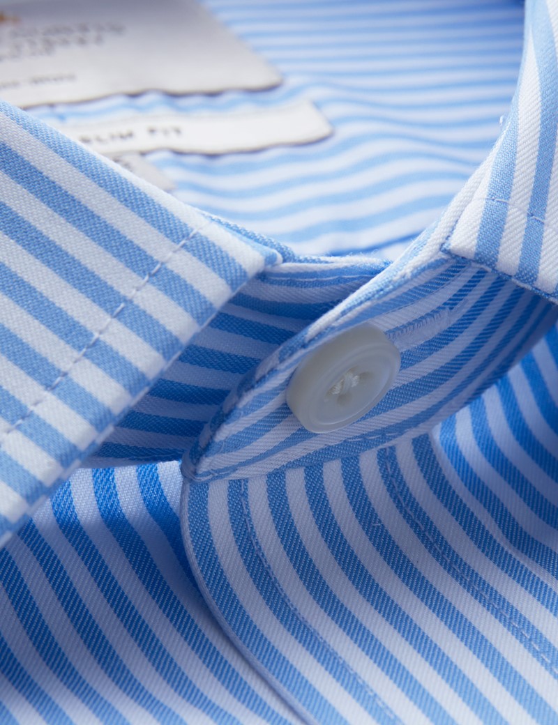 Non Iron Blue & White Bengal Stripe Extra Slim Fit Shirt - Double Cuffs