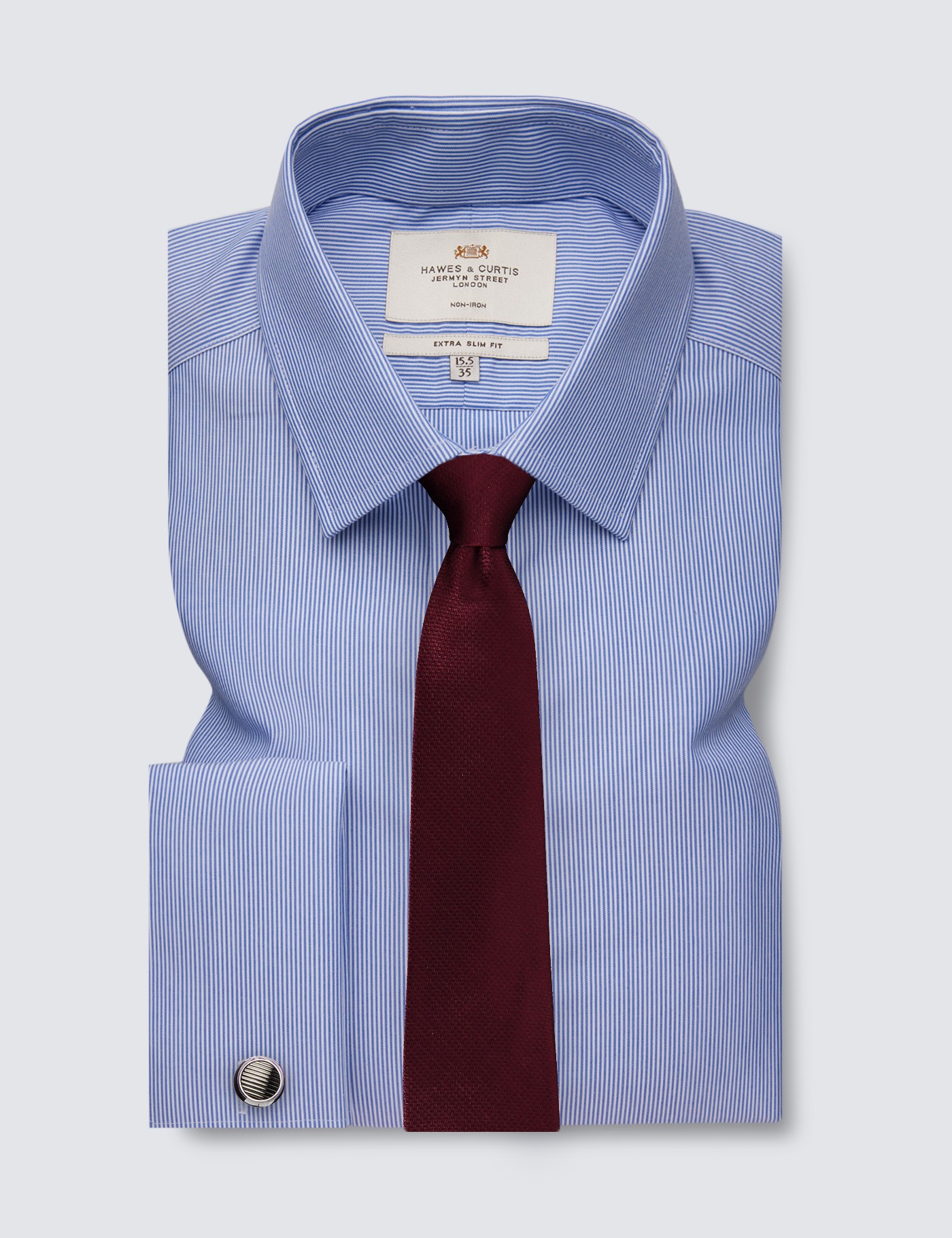 Hawes & Curtis Non-Iron Blue & White Stripe Extra Slim Shirt - Double Cuff