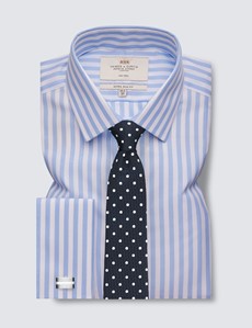 Men's Formal Blue & White Extra Slim Fit Shirt - Double Cuff - Non Iron