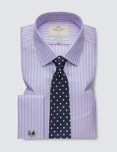 Non Iron Blue & Pink Stripe Extra Slim Fit Shirt With Double Cuffs