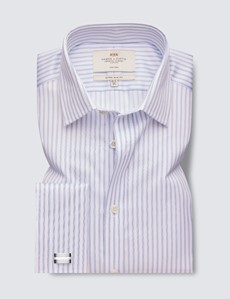 Bügelfreies Businesshemd – Extra Slim Fit – Manschetten – blau weiß Streifen