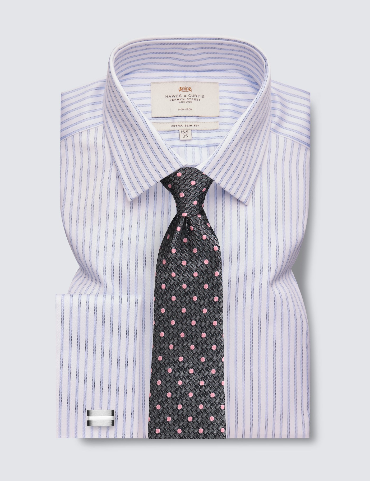 Landgoed Wiegen Glimmend Non Iron Blue & White Stripe Extra Slim Fit Shirt With Double Cuffs | Hawes  & Curtis