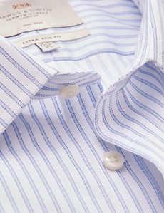 Bügelfreies Businesshemd – Extra Slim Fit – Manschetten – blau weiß Streifen