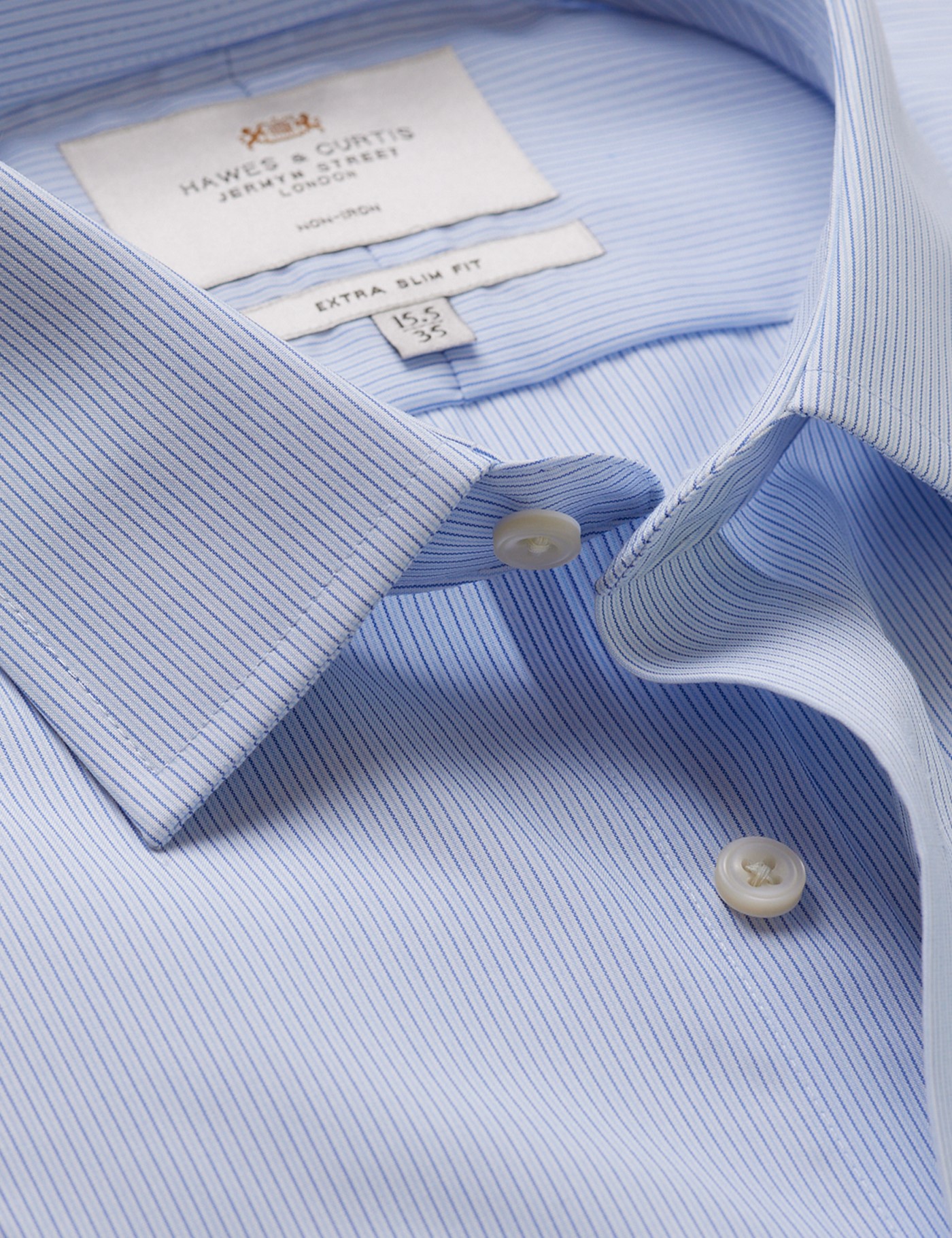 & Extra Slim Fit Blue & Fine Stripe Non Iron Shirt 15.5" collar 34" sleeve