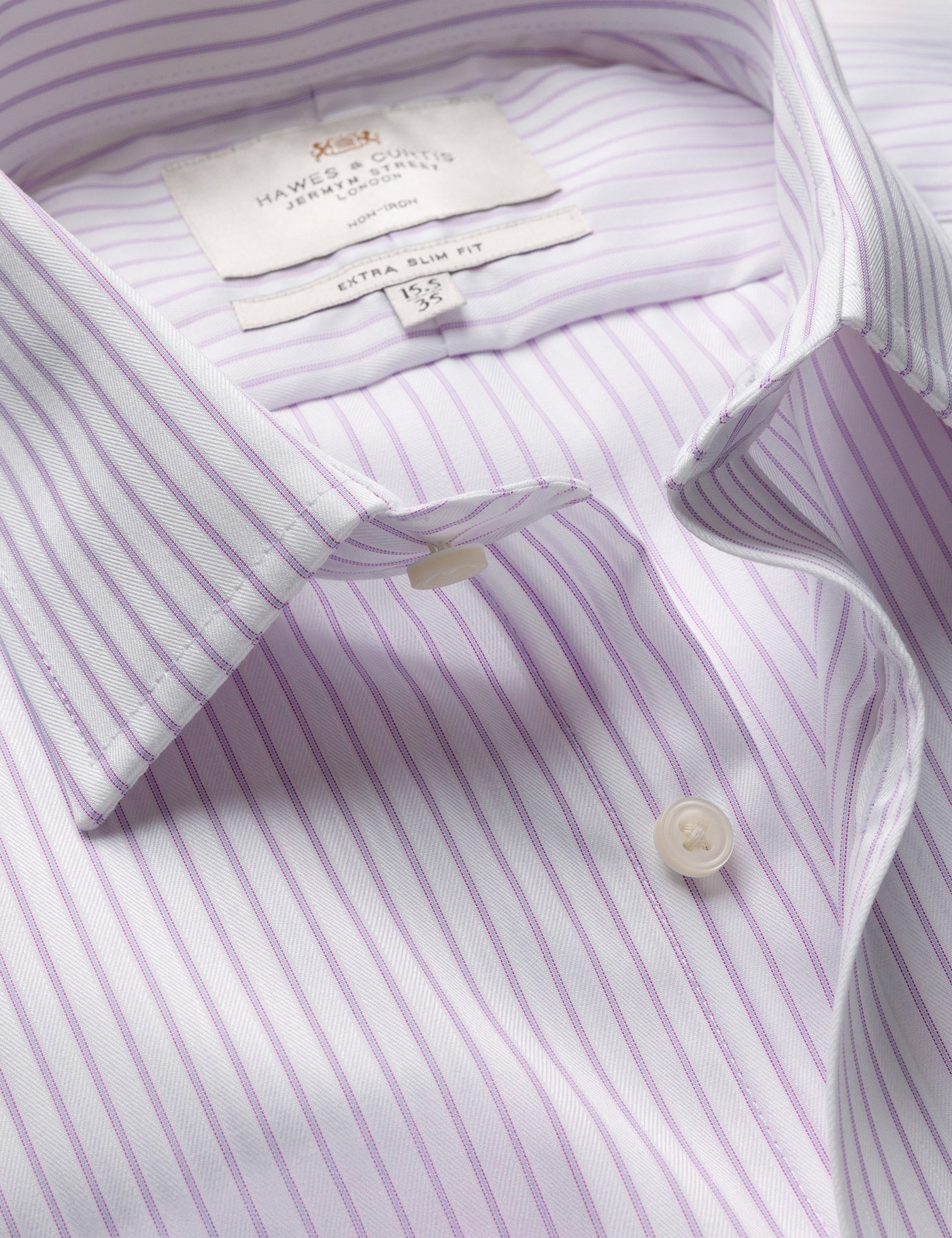 Hawes & Curtis Extra Slim Fit Lilac & White Stripe Non-Iron Shirt Size: 15" collar, 35" sleeve