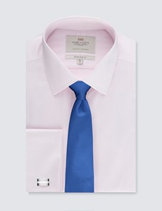 Men's Formal Pink Pique Extra Slim Fit Shirt - Double Cuff - Easy Iron