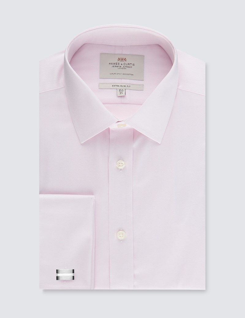 Men's Formal Pink Pique Extra Slim Fit Shirt - Double Cuff - Easy Iron