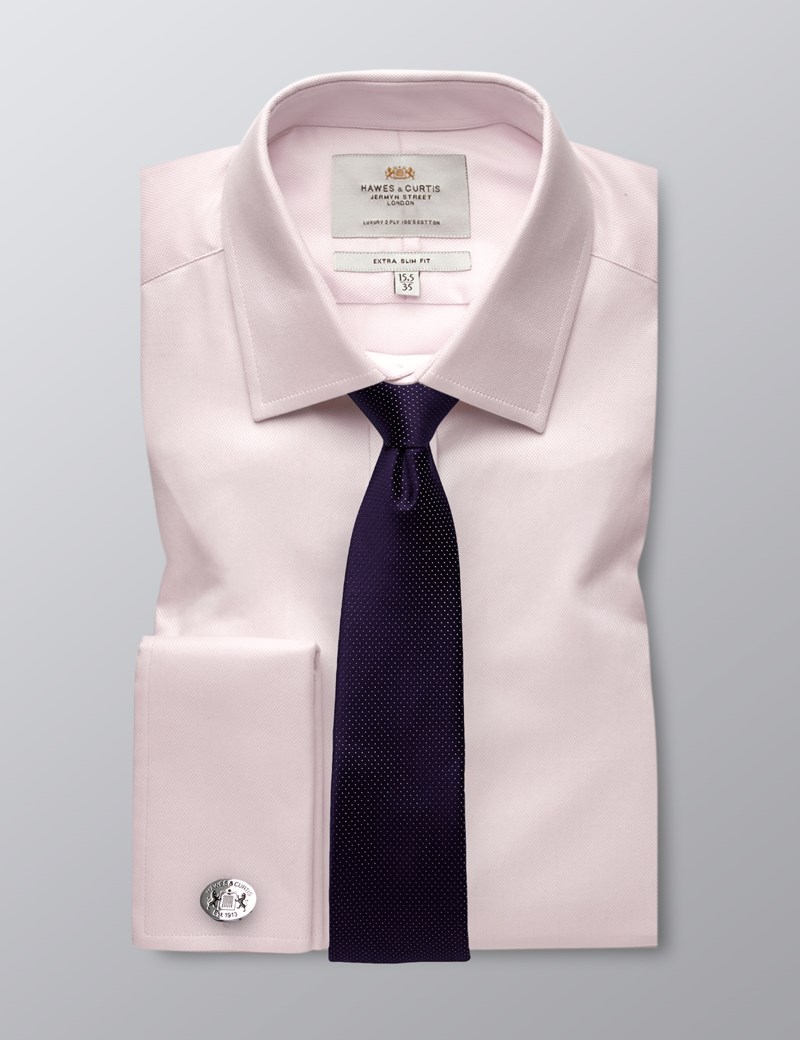 Men's Formal Pink Textured Extra Slim Fit Shirt Double Cuff Easy