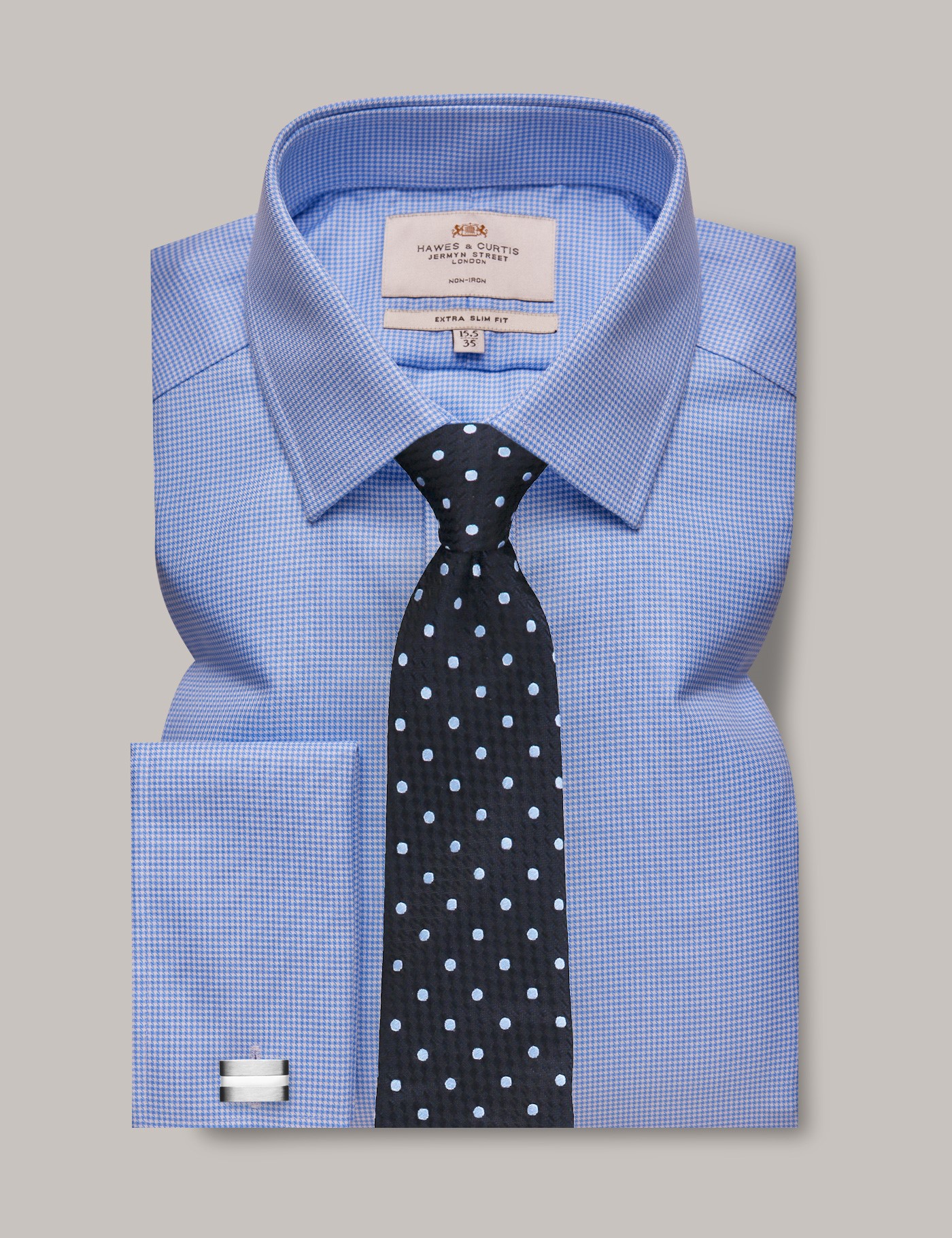 hawes & curtis non-iron white & blue dobby extra slim fit shirt - double cuff