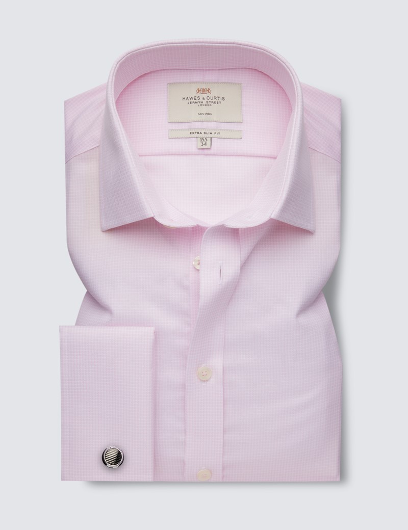 Non Iron Pink Fabric Interest Extra Slim Fit Shirt Semi Cutaway - Double Cuffs