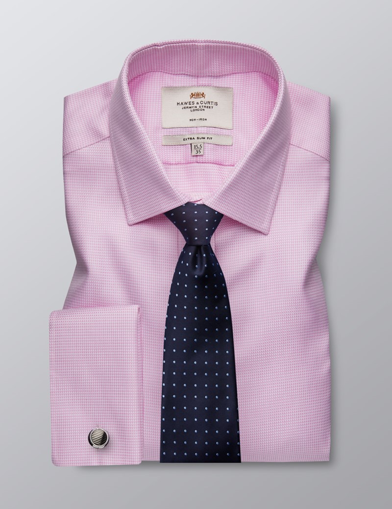 Men's Formal Pink & White Fabric Interest Extra Slim Fit Shirt - Double ...