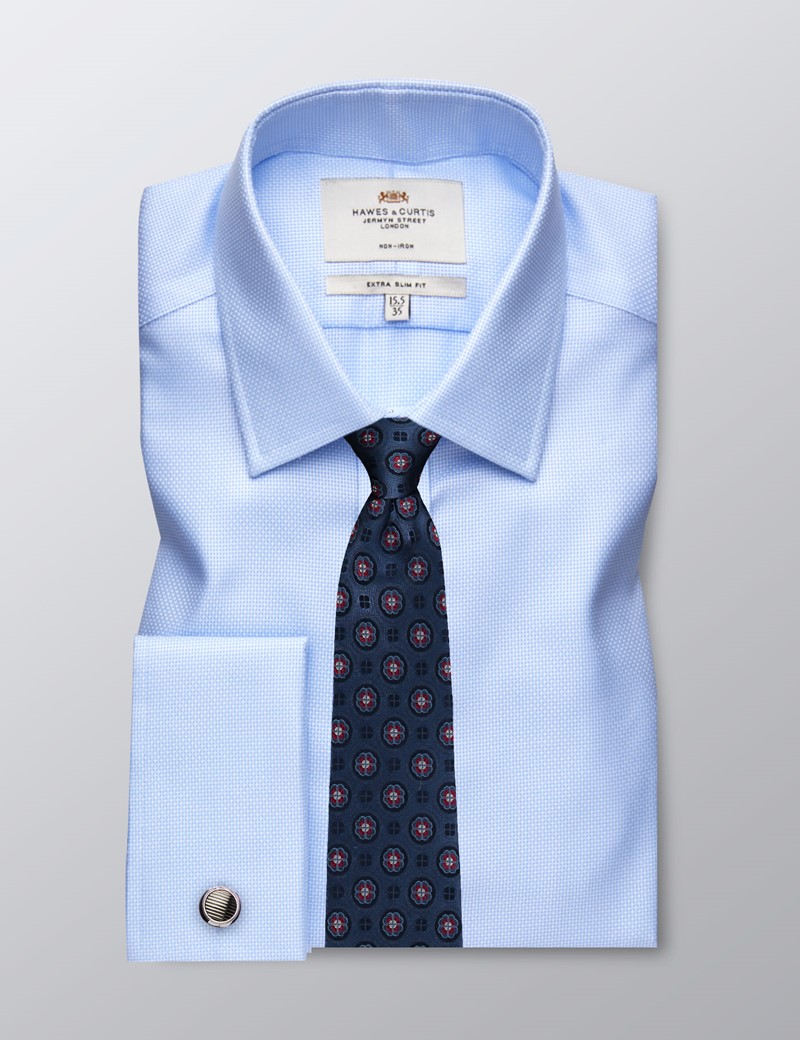 Men's Dress Blue Extra Slim Fit Shirt - French Cuff - Non Iron | Hawes ...