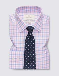 Bügelleichtes Businesshemd – Extra Slim Fit – Kentkragen – blau-rosa kariert