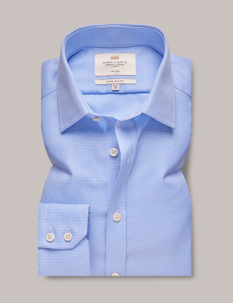 Men's Non-Iron Blue & White Check Extra Slim Fit Shirt