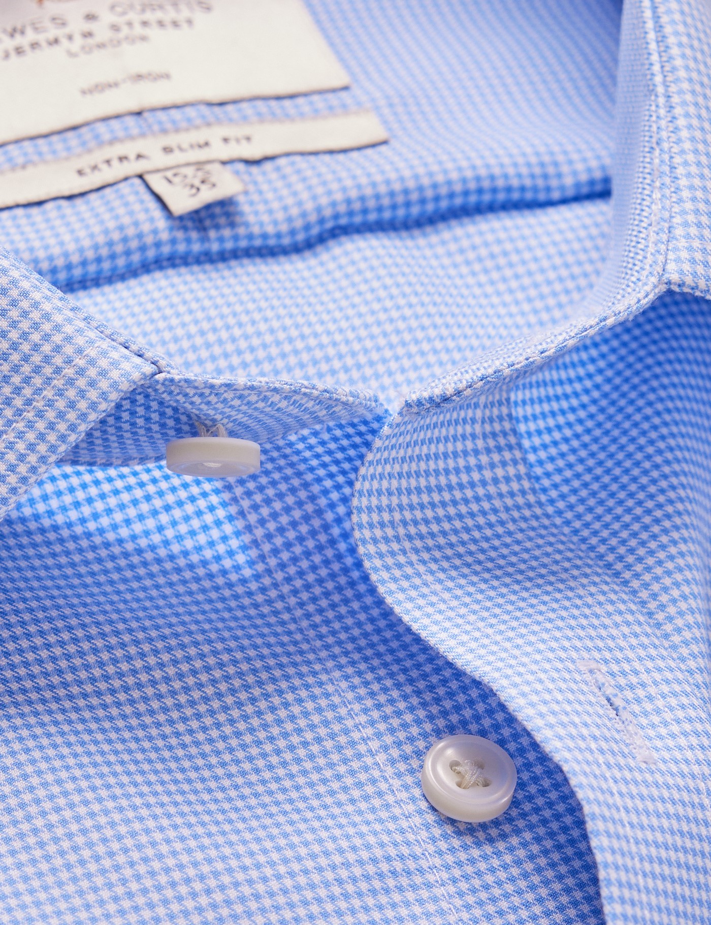 & Extra Slim Fit Blue & Check Non Iron Shirt 17" collar 37" sleeve