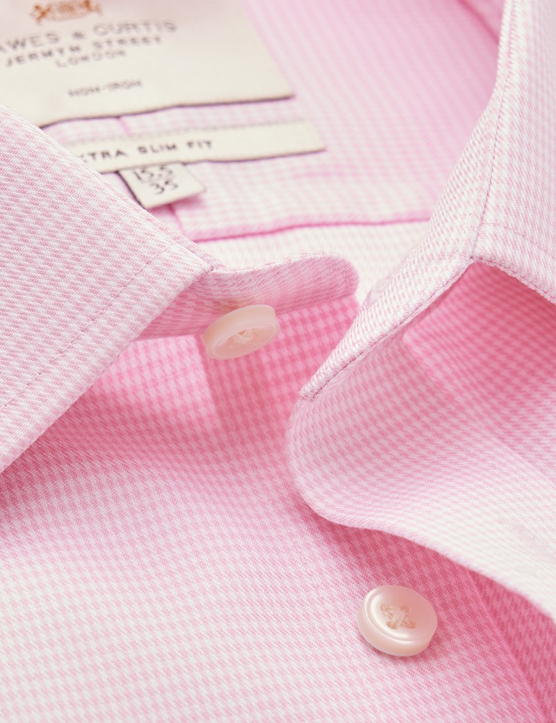 Bügelfreies Businesshemd – Extra Slim Fit – Kentkragen – rosa weiß kariert