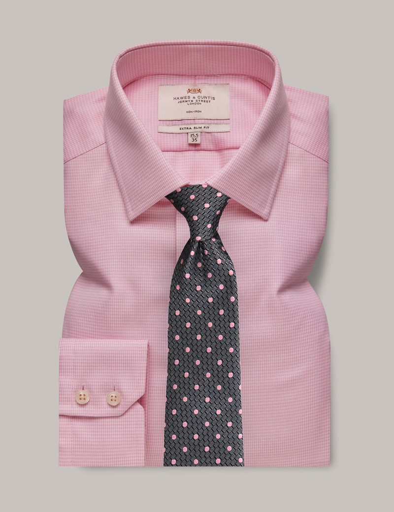 Men's Non-Iron Pink & White Check Extra Slim Shirt