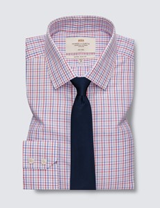 Non Iron Red & Blue Multi Check Extra Slim Fit Shirt - Single Cuffs
