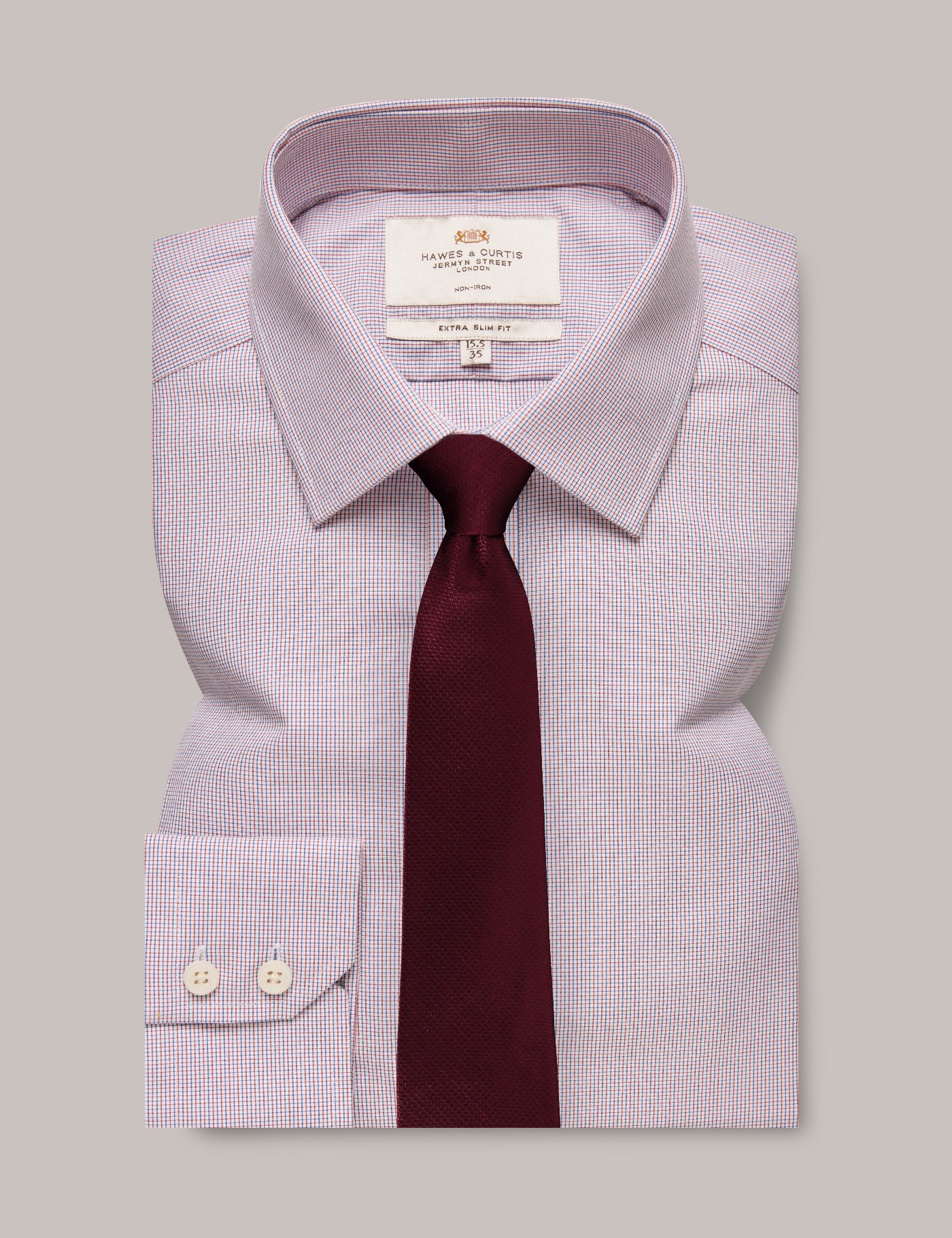 hawes & curtis non-iron red & navy small check extra slim shirt