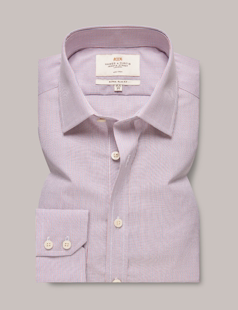 Non-Iron Red & Navy Small Check Extra Slim Shirt | Hawes & Curtis