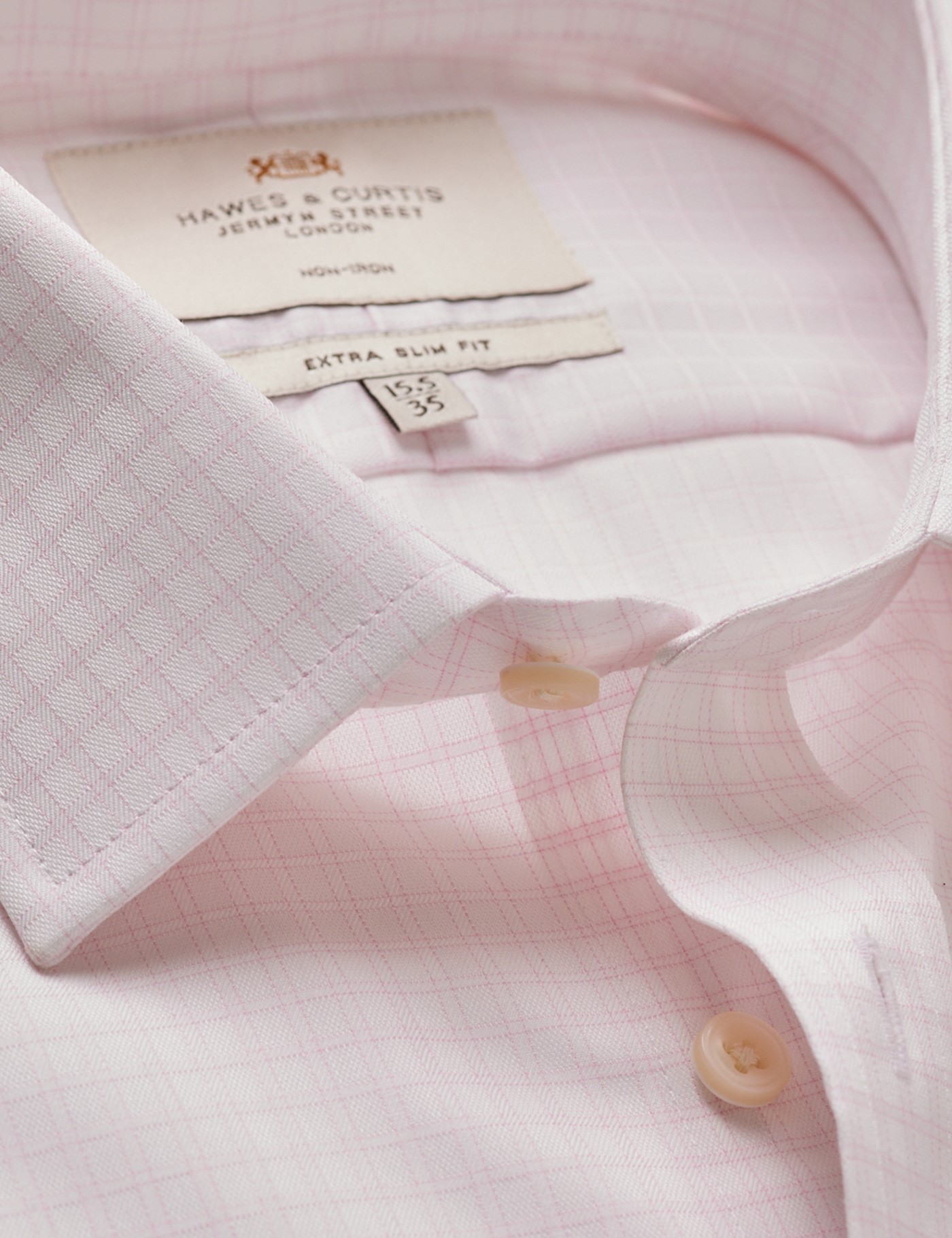 & Extra Slim Fit Pink & Check Non Iron Shirt 15.5" collar 36" sleeve