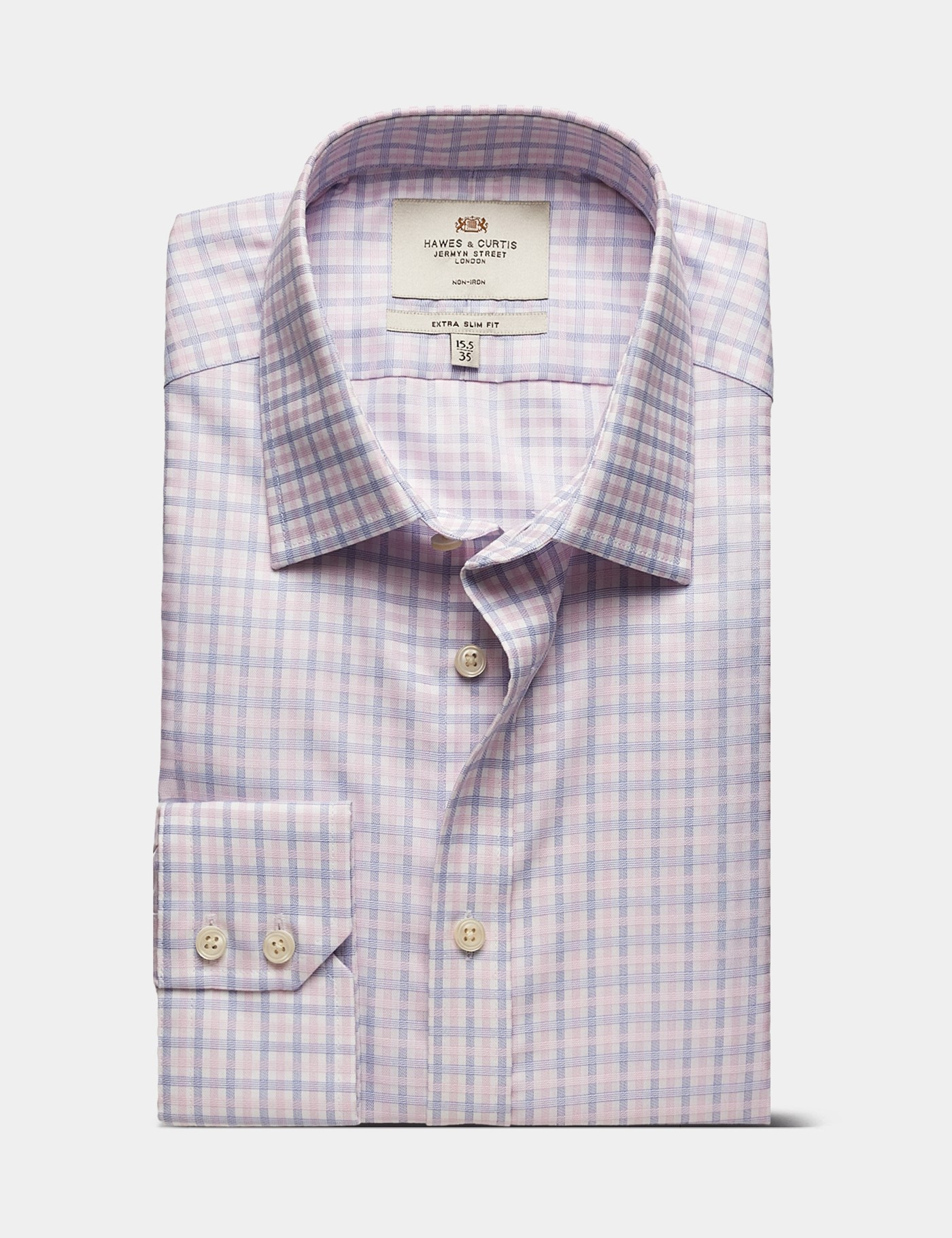 Hawes & Curtis Extra Slim Fit Pink & Blue Check Non-Iron Shirt Size: 15" collar, 33" sleeve image 2
