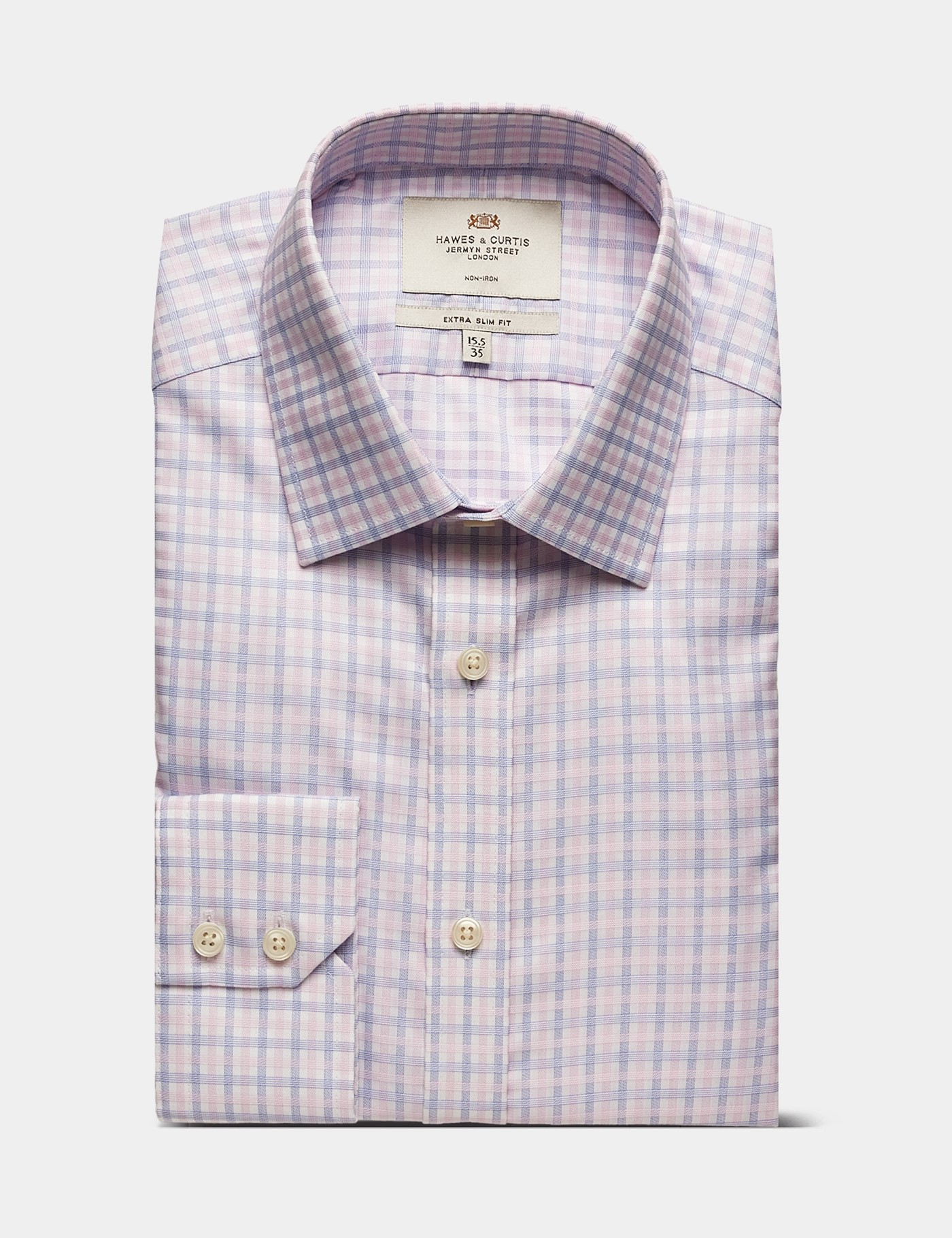 Hawes & Curtis Extra Slim Fit Pink & Blue Check Non-Iron Shirt Size: 15" collar, 33" sleeve image 3