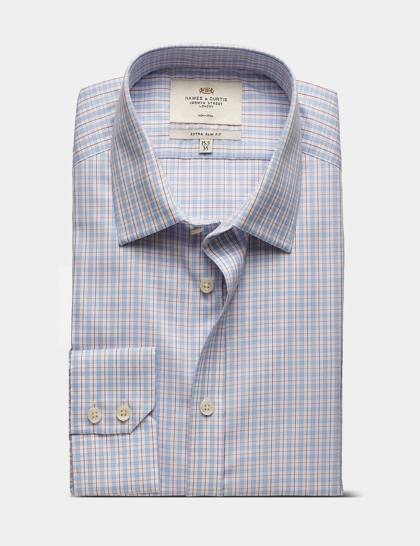 Hawes & Curtis Extra Slim Fit Blue & Red Check Non-Iron Shirt Size: 15.5" collar, 34" sleeve image 2