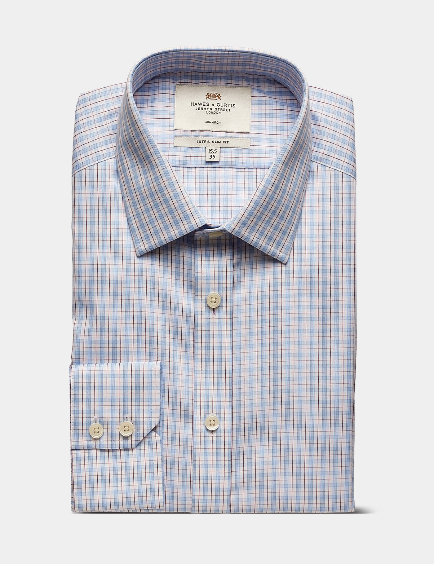 Hawes & Curtis Extra Slim Fit Blue & Red Check Non-Iron Shirt Size: 15.5" collar, 34" sleeve image 3