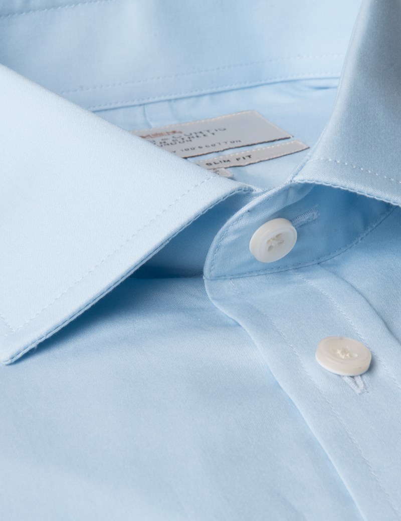 Men's Blue Poplin Extra Slim Fit Business Shirt - Single Cuff - Easy Iron