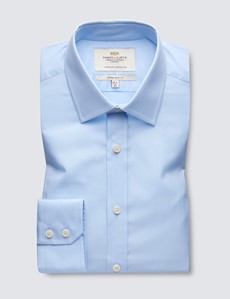 Men's Blue Poplin Extra Slim Fit Dress Shirt - Single Cuff - Easy Iron