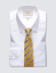 Easy Iron White Poplin Extra Slim Fit Shirt with Semi Cutaway Collar - Single Cuffs