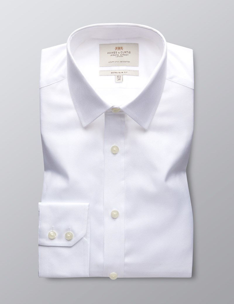 Men's Formal White Twill Extra Slim Fit Shirt - Single Cuff - Easy Iron ...