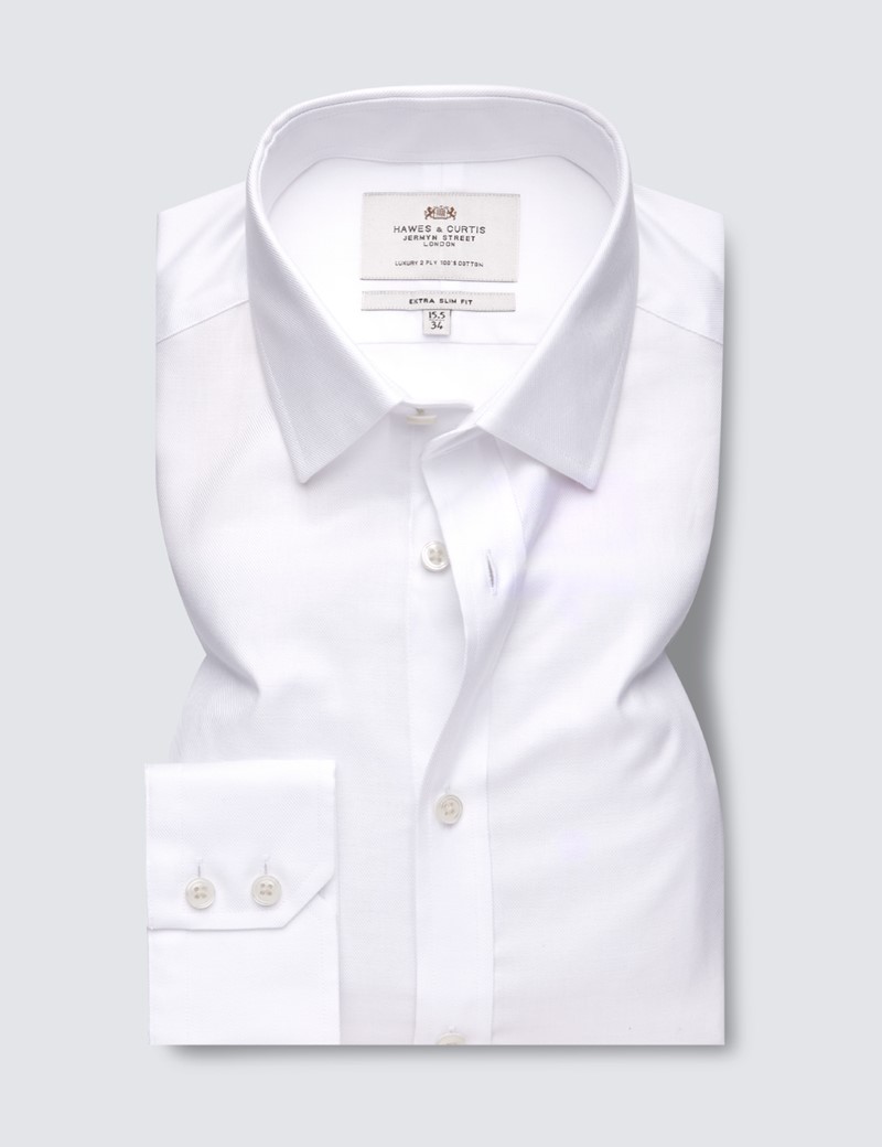 Easy Iron White Twill Extra Slim Fit Shirt - Single Cuff