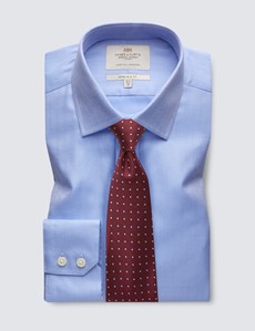 Men's Formal Blue Herringbone Extra Slim Fit Shirt - Single Cuff - Easy Iron