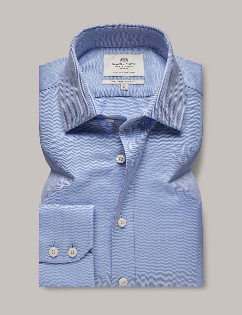 Solid Sky Blue Narrow Herringbone Classic Custom Shirt 100c 100/2*100/2 Sii0007 main image 1
