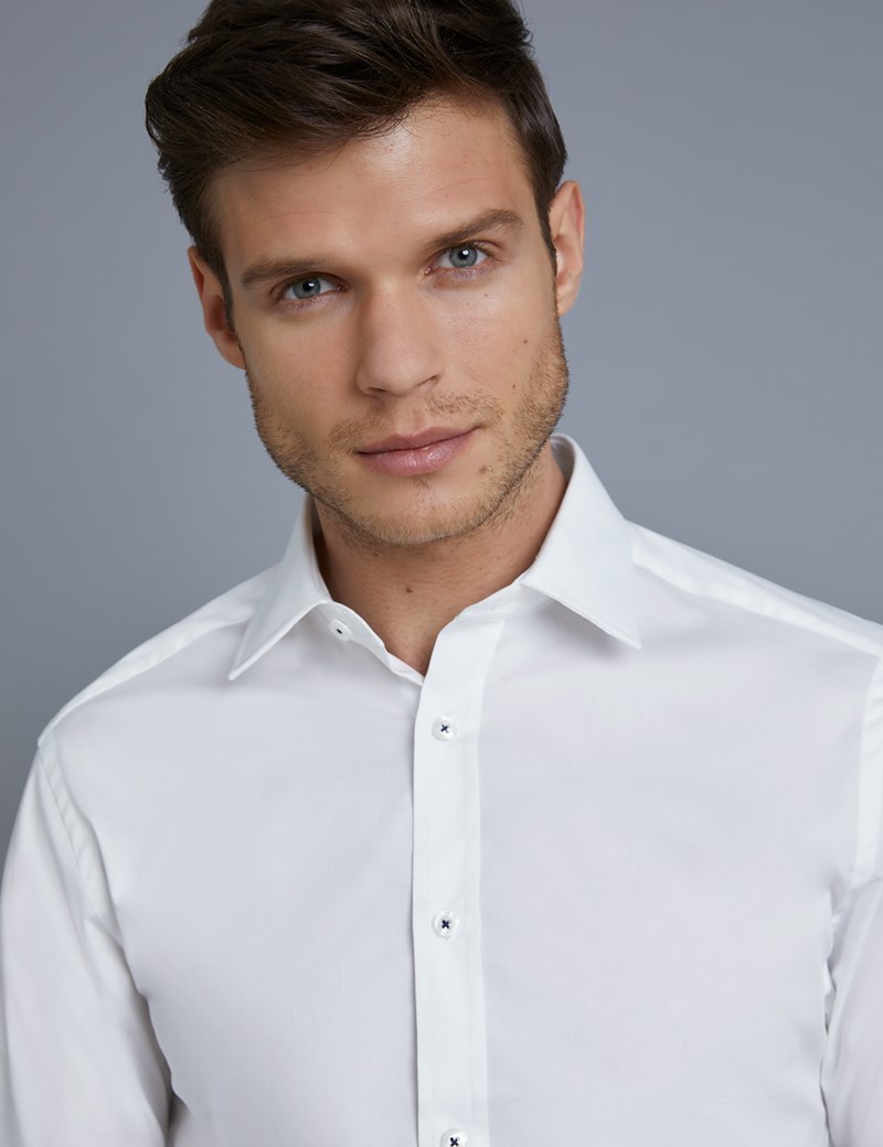 Men’s Dress White Extra Slim Fit Stretch Shirt - Single Cuff | Hawes ...