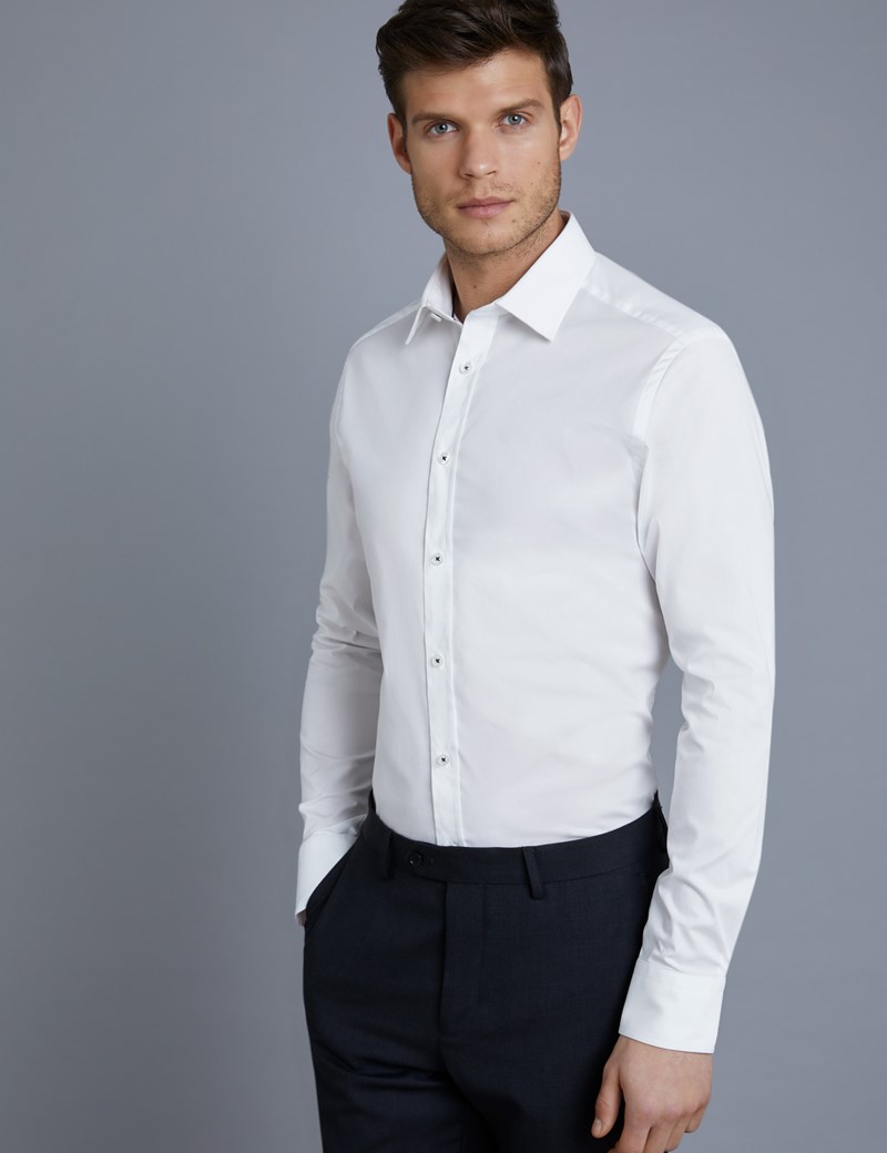 Men’s Dress White Extra Slim Fit Stretch Shirt - Single Cuff | Hawes ...