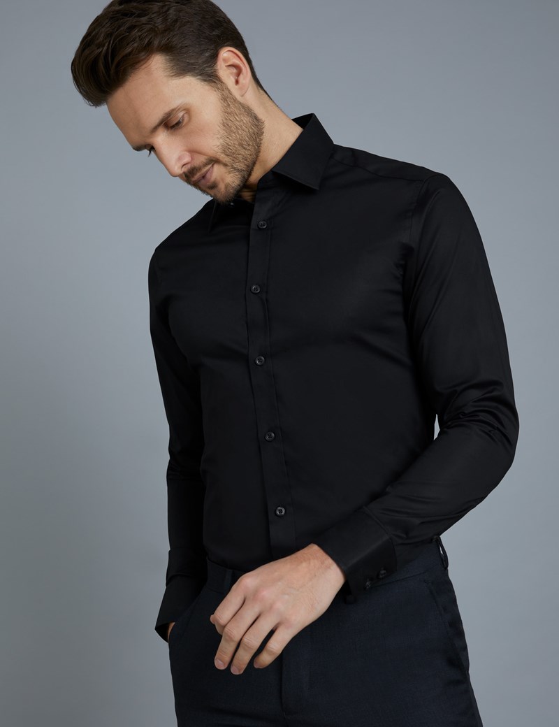 Black Extra Slim Fit Stretch Shirt – Single Cuffs