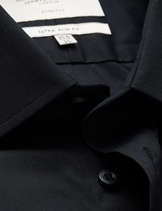 Easy Iron Black Extra Slim Fit Stretch Shirt – Single Cuffs