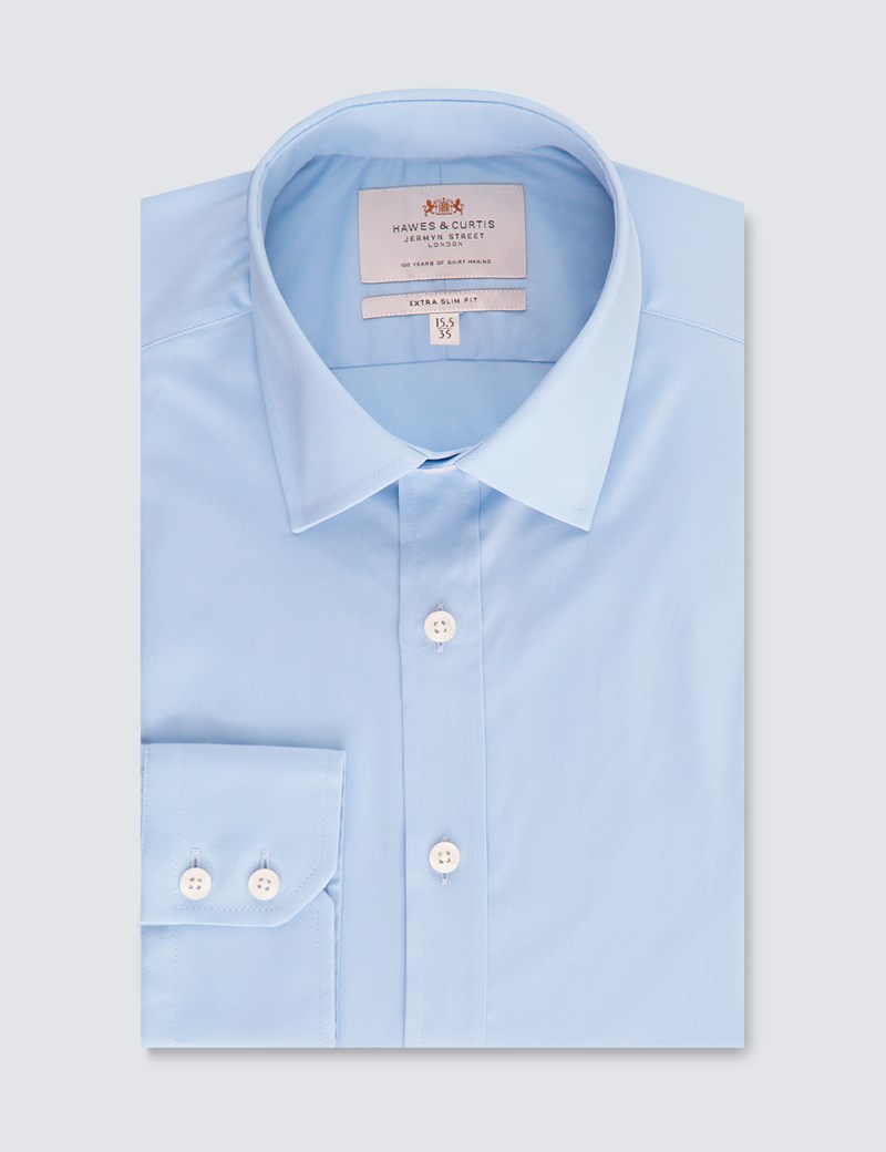 Men’s Dress  Blue Extra Slim Fit Cotton Stretch Shirt – Single Cuffs