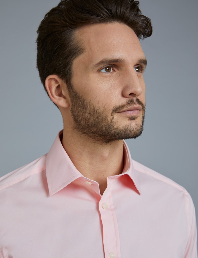 Easy Iron Plain Poplin Men’s Extra Slim Fit Stretch Shirt with Semi