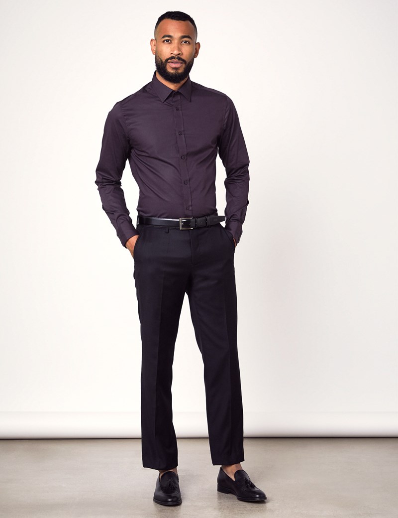 Men’s Formal Dark Purple Extra Slim Fit Stretch Shirt – Single Cuff ...