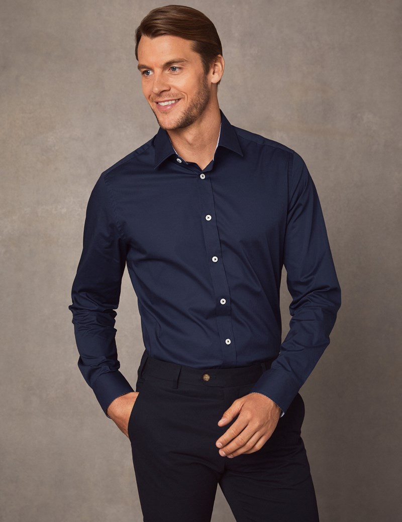 Men’s Dress Navy Extra Slim Fit Stretch Shirt With Contrast Detail ...
