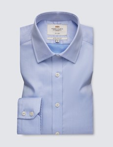 Men's Formal Blue Fine Twill Extra Slim Fit Shirt - Non Iron - Single Cuff