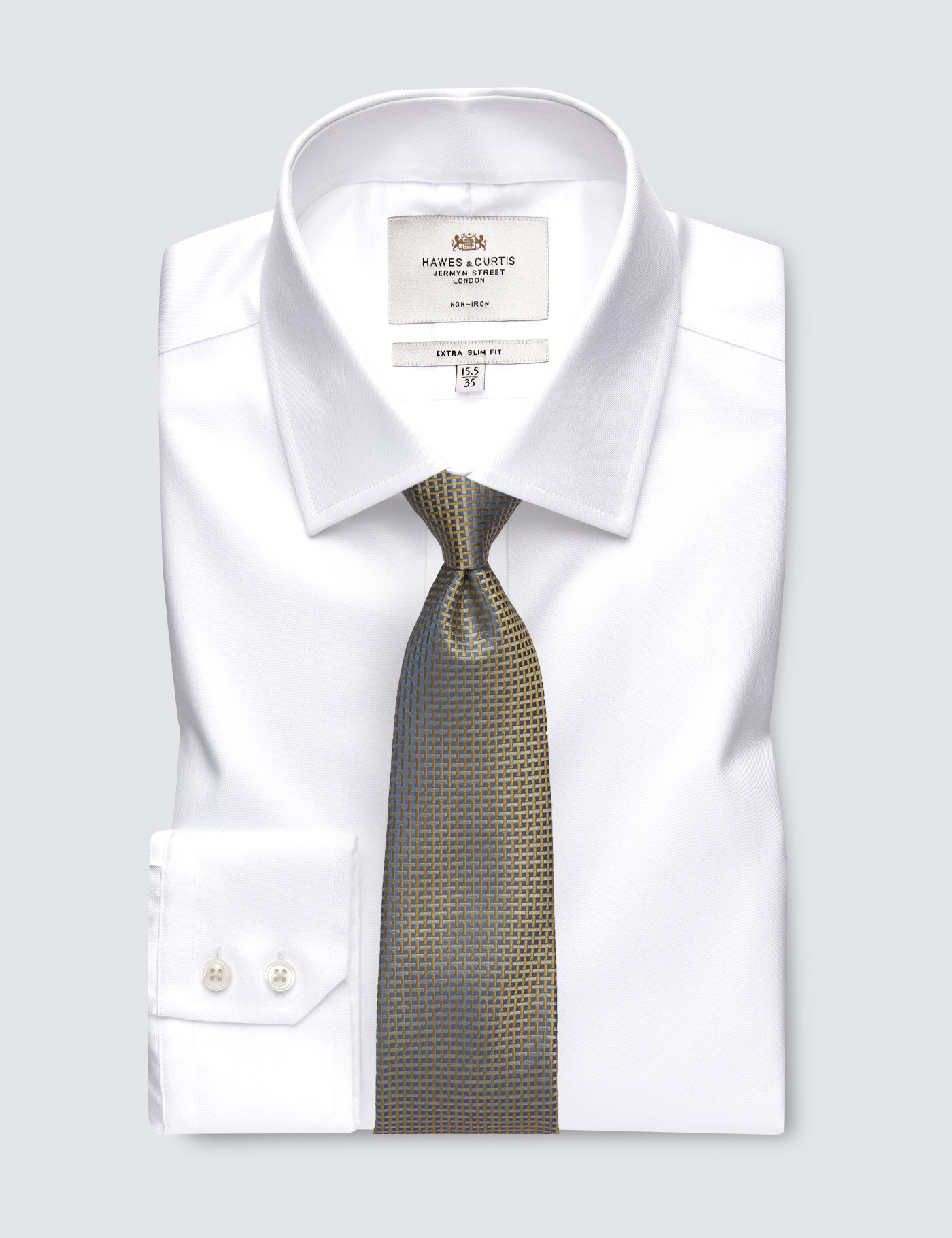 Non Iron White Twill Extra Slim Fit Shirt With Semi Cutaway Collar 